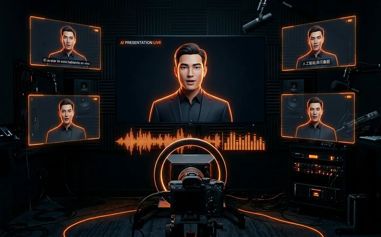 AI avatar video production with digital humans and voice waveforms