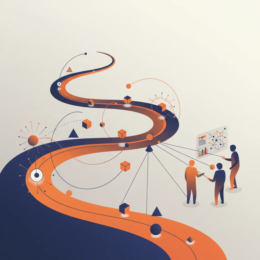 AI strategy roadmap with data points and team collaboration