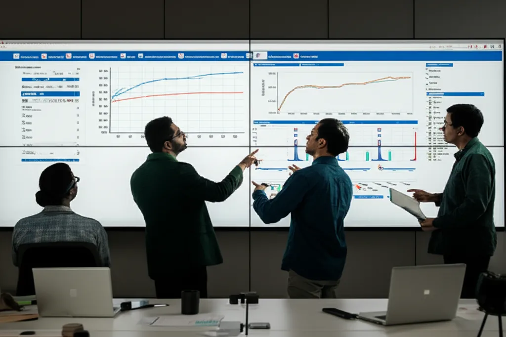 Machine learning consulting team reviewing model performance