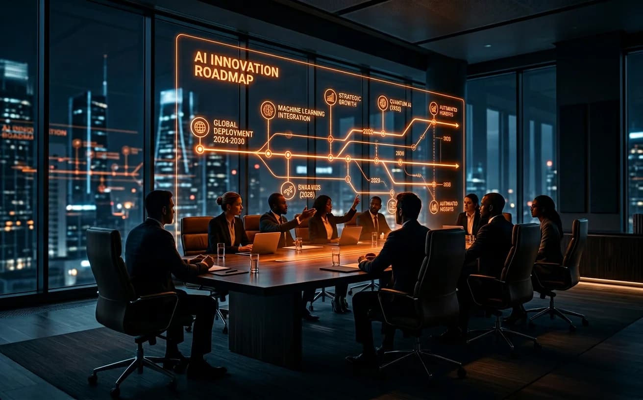 AI strategy consulting session with business leaders around a table
